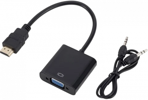 Переходник с кабелем HDMI - VGA+Audio, 19M/15F + mini-jack 3.5 mm, 15см, черный